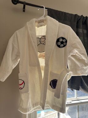 Kids White Terry Cloth Robe with Sports Patches